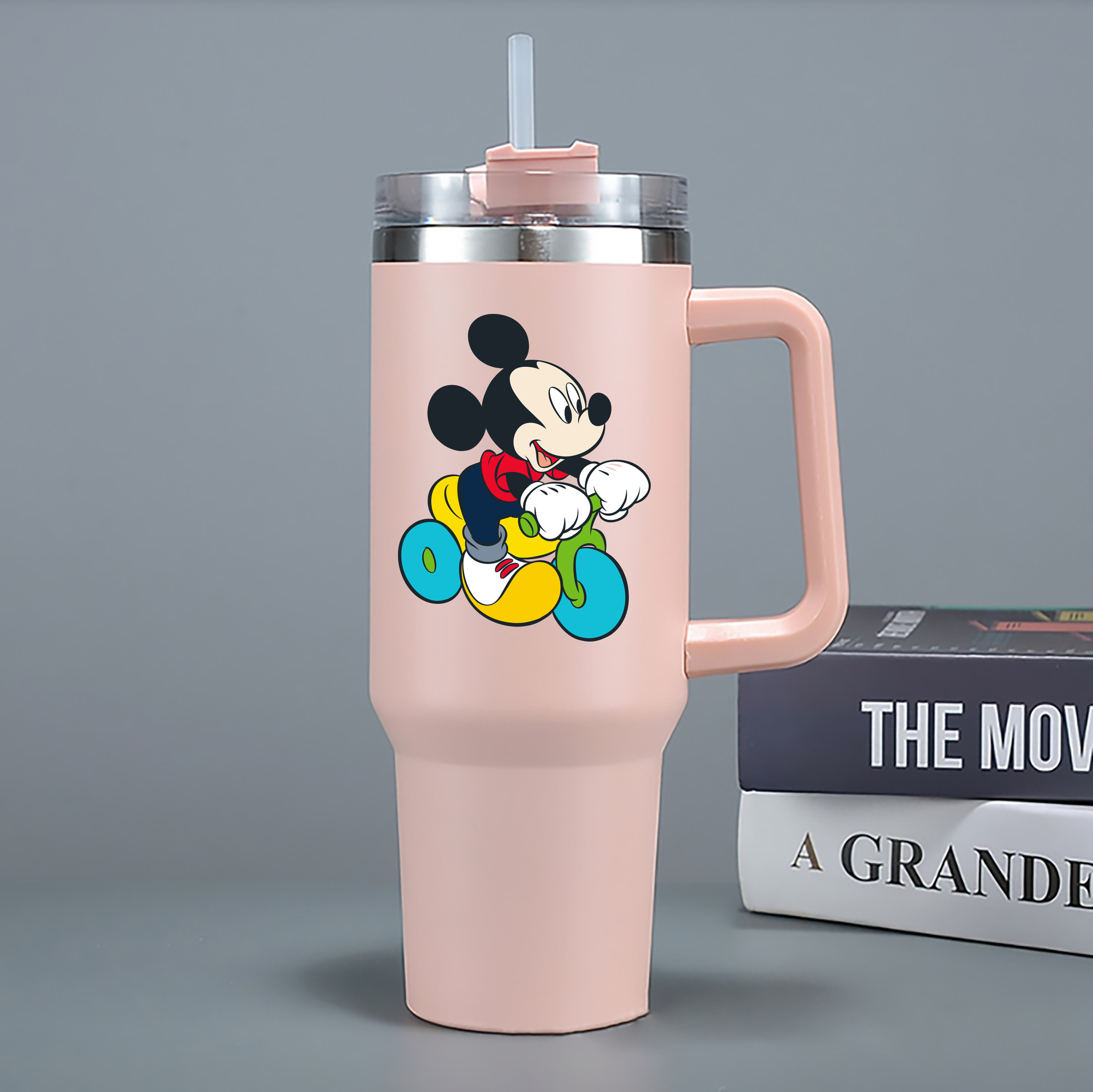 （画像用） ミッキーマウス Mickey Mouse 1200mL車用タンブラー - クリスタルステッカー（プラスチックストロー付き）